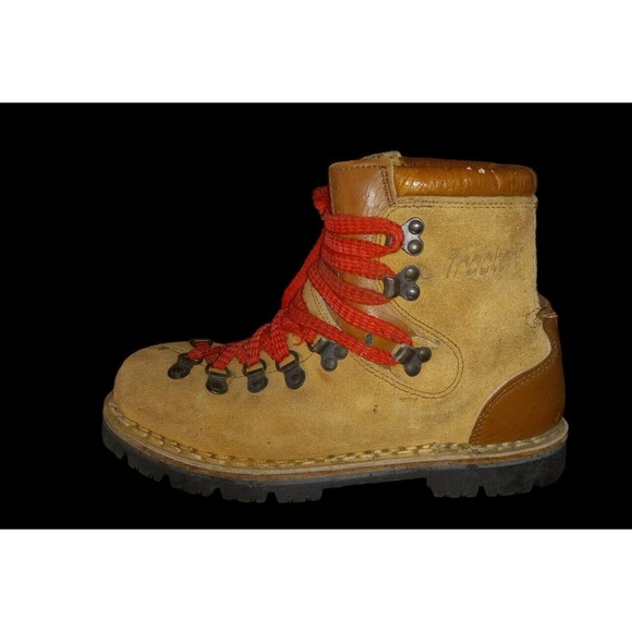 Vintage Trackers Hiking boots Mens 8 Brown Leather Red Lace Up - Picture 4 of 7